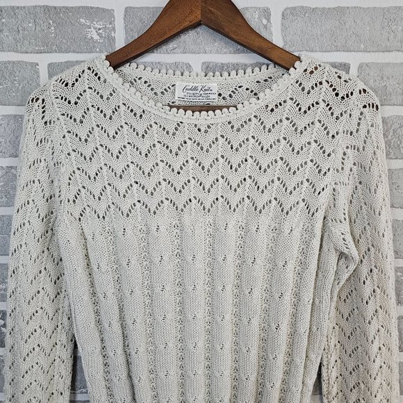 Vintage Cuddle Knit Sweater Women's Small Gray Open Delicate Cottagecore 70's - Picture 2 of 7